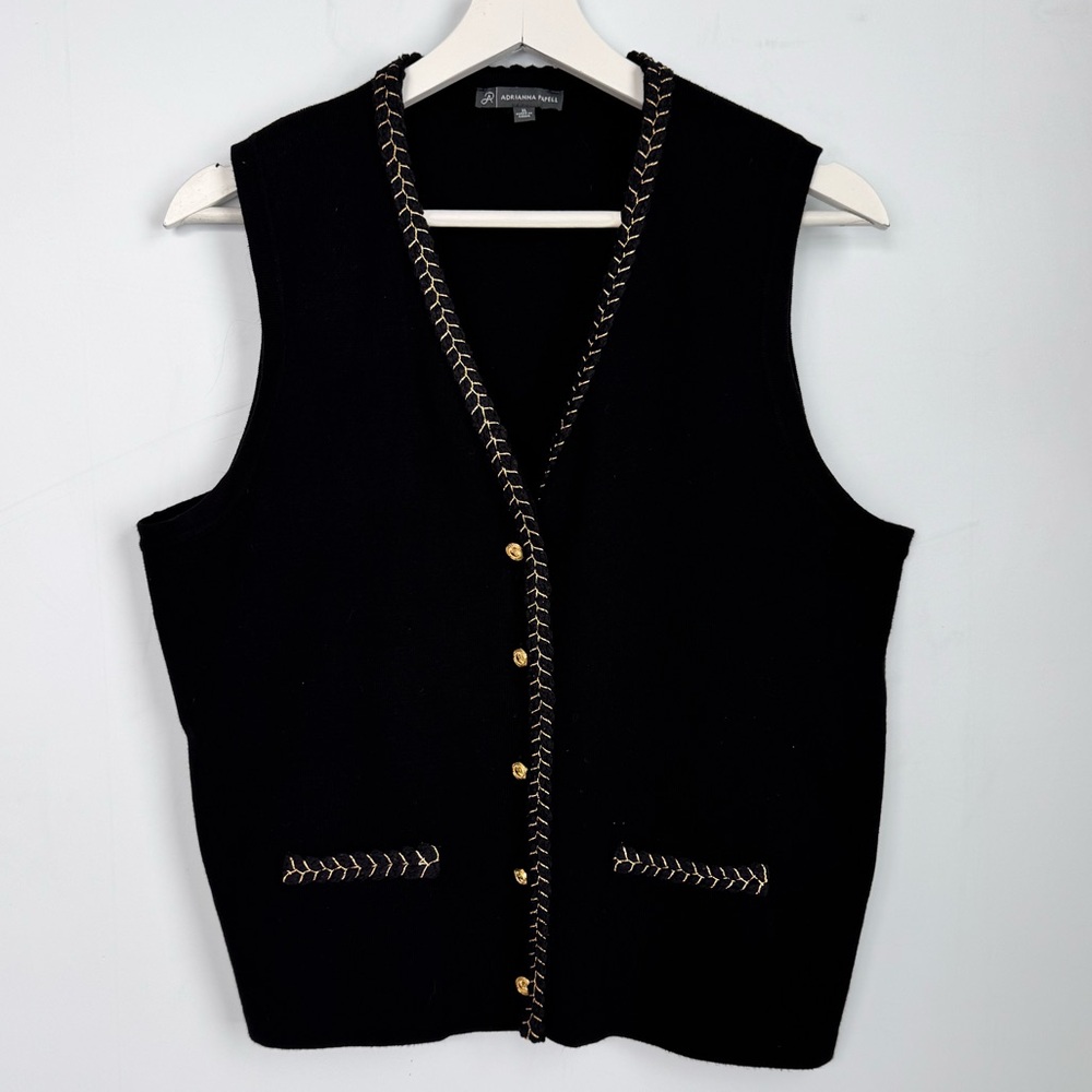Adrianna Papell Gold Trimmed Black Sweater Vest Size XL